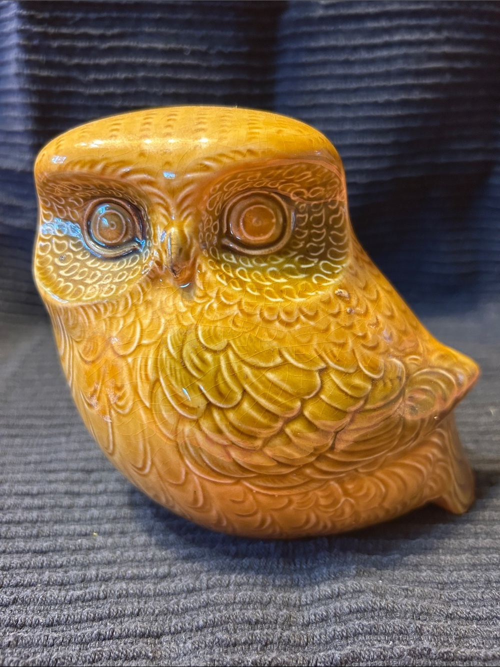 Vintage Glazed Ceramic Owl Money Box Figurine 1960s-1970s era